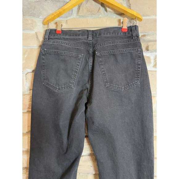 Topshop Womens Dad Jeans Sz 28 Black Mid Rise Straight Leg Distressed Button Fly - Picture 4 of 11